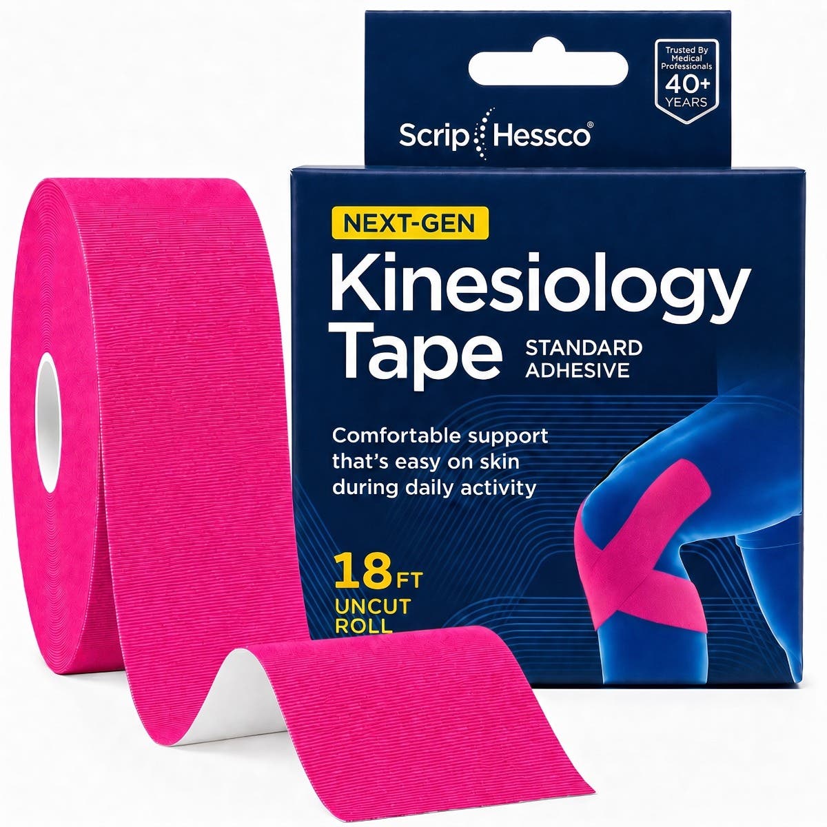 ScripHessco® NEXT-GEN Standard Adhesive Kinesiology Tape Pink 2 x 18ft Continuous Roll