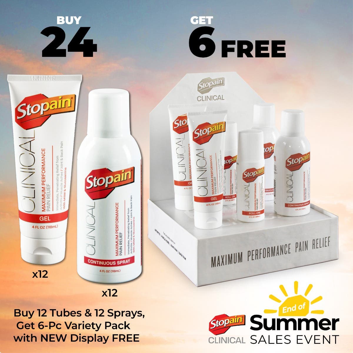 Stopain Clinical Buy 12 Tubes 12 Sprays Get 6-Piece Variety Pack Plus Display Free 461$
