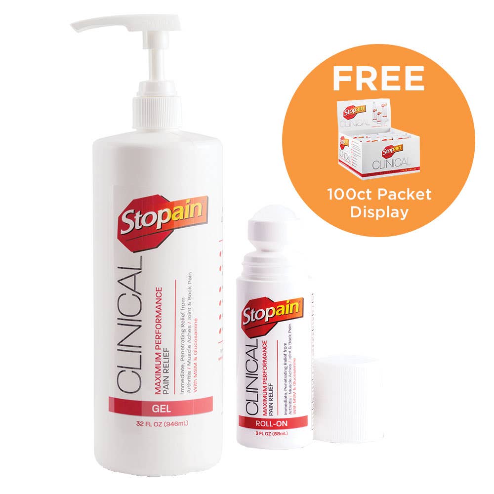 Buy 10 Stopain 3 oz Roll-Ons 32 oz Pump and Get a 100ct 5gm Packet Display Free 134$