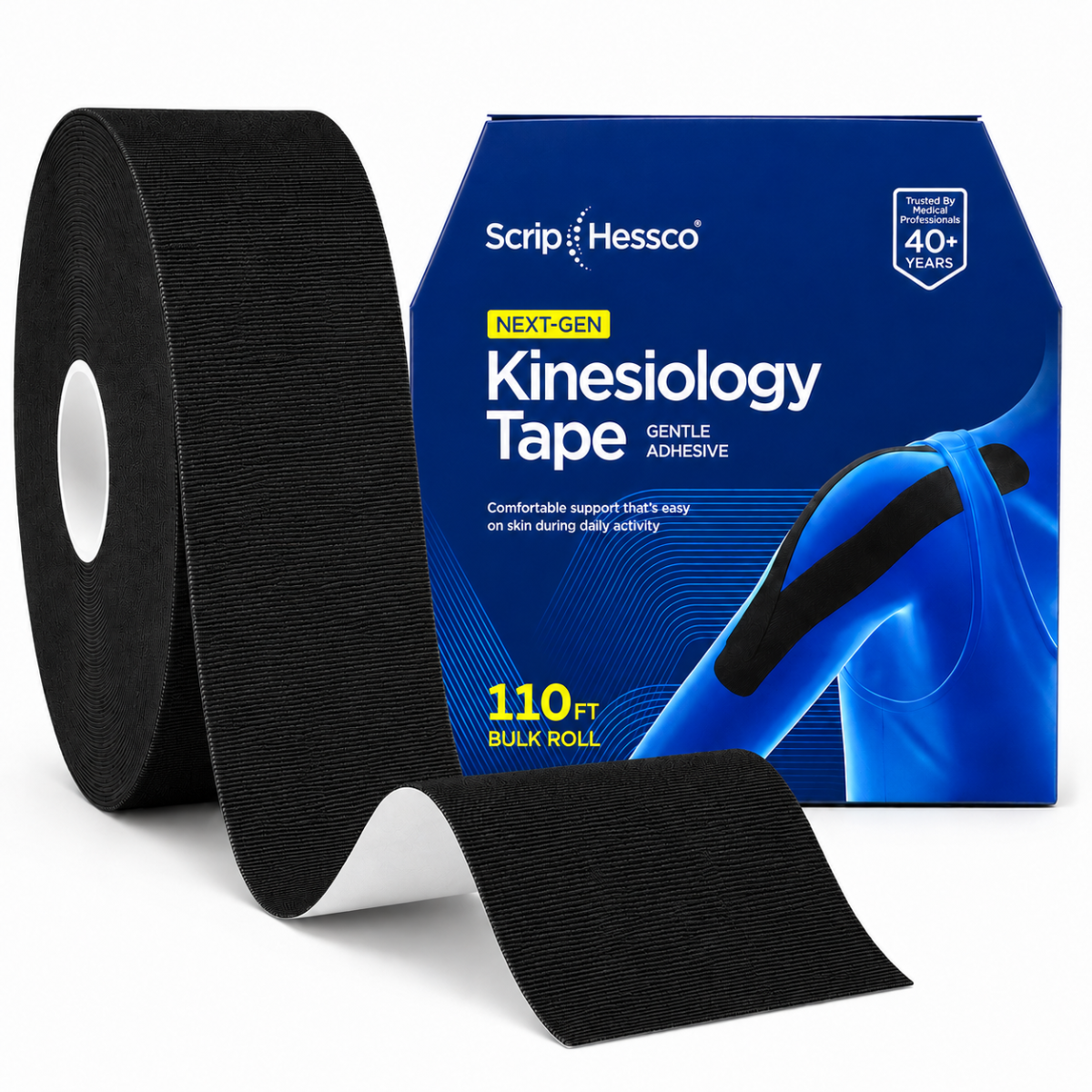 ScripHessco NEXT-GEN Gentle Adhesive Black Bulk Roll Kinesiology Tape