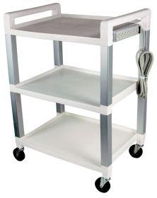 Poly Three Shelf Cart With Power Strip