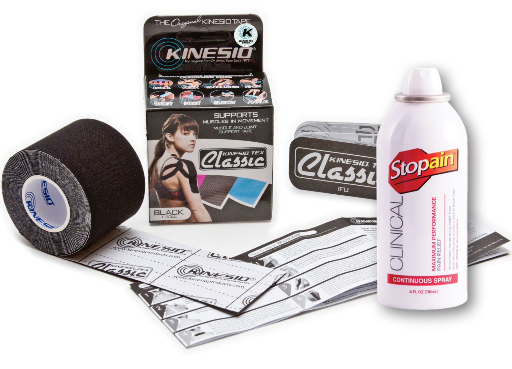 Kinesio®Tex Classic Black Tape and Stopain® Clinical Spray Bundle