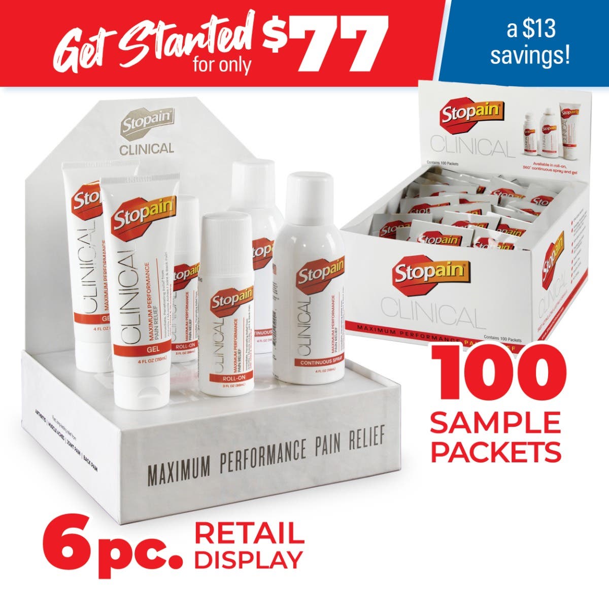 Stopain Get Started Deal 6pk With Display And 100ct Sample Packet Display 81$