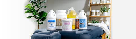 Professional-grade massage oils, lotions, creams and gels