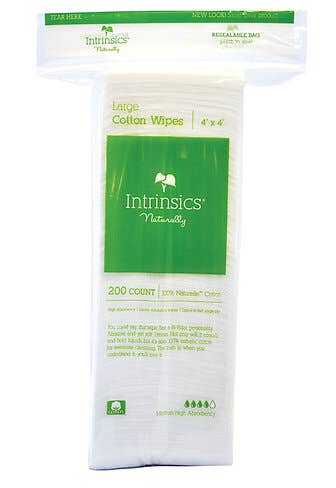 Intrinsics Large Cotton Wipes - Facial Wipes - 4" x 4" - 200 Count